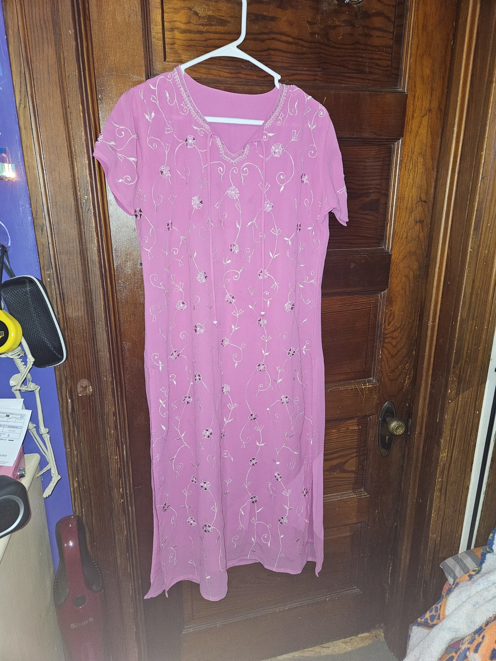 Women's Pink Embroidered Short-Sleeve Dress
